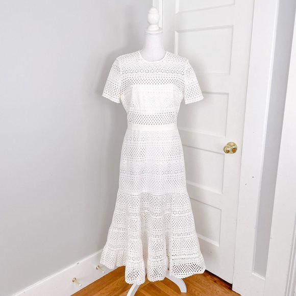 Self-Portrait Dresses & Skirts - Self-Portrait White Bea Embroidered Eyelet Cutout Bridal Midi Dress US Size 8